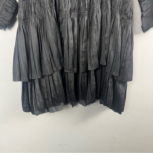 Current Air Dress Gray Cecile Smocked Mini V Neck Fit Flare Pleated size large - Picture 6 of 10